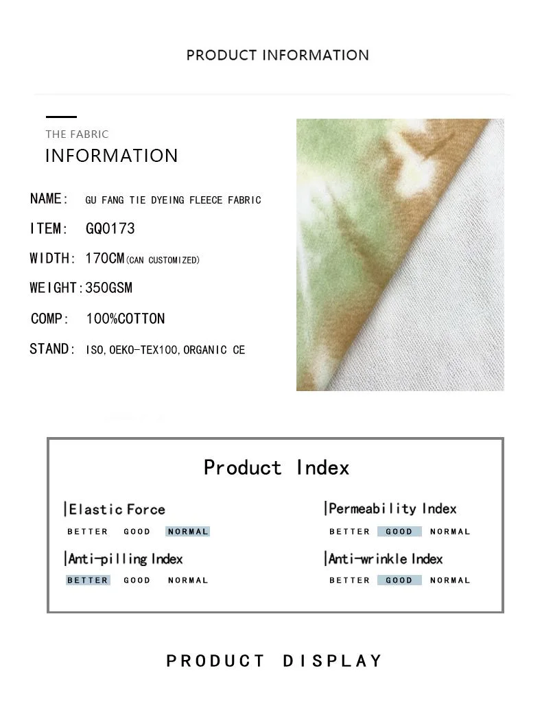 Fashion Design 100% Cotton Gufa Tie Dyeing Terry Fabric for Hoodies